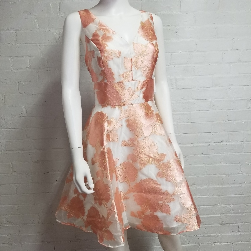 Nicole Miller Peach Floral Fit and Flare Dress